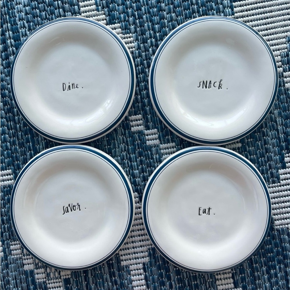Rae Dunn Artisan Collection Blue Line‎ 6” Plates EUC